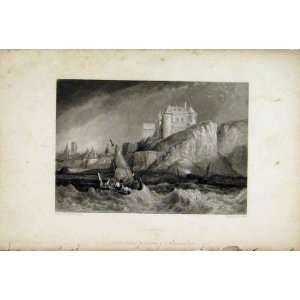 View Dieppe Castle Cliff Stormy Sea Sailing Boat Miller  