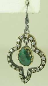   Sterling 5.58ctw Genuine Emerald & White Sapphire Earrings 14g  