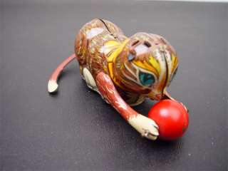 Vintage Marx Roll Over Cat W Ball Wind Up Tin Toy WORKS  