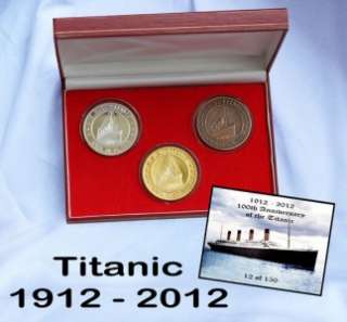 Titanic 100 Years1912  2012 Proof Gold Silver Bronze Plated Crown Size 