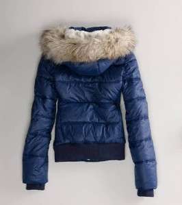 NWT American Eagle AE Womens AEO NAVY BLUE HOODED PUFFER Coat Jacket 