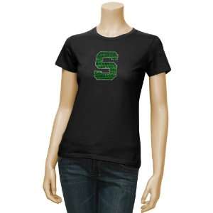   State Spartans Ladies Black Rhinestone T shirt