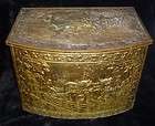 Antique Brass Decorative Wood/Coal Embossed Old Fire Scuttle Hod Box