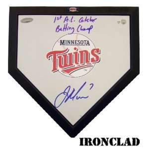 Joe Mauer Autographed Twins Mini Plate w/ 1st AL Catcher Batting 