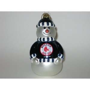 BOSTON RED SOX 6 tall and 3 wide Blown Glass Snowman CHRISTMAS 
