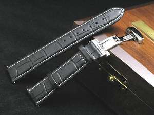 20mm Leather watch strap Black Croco DEPLOYMENT CLASP  