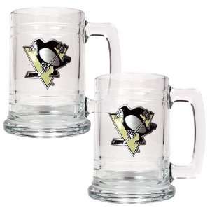   Penguins 2pc 15oz Glass Tankard Set   Primary Logo
