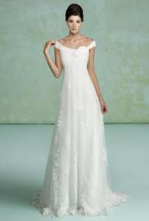 Pretty white off shoulder Wedding bridal Dress gown lace up/zipper 