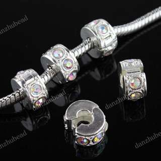   CRYSTAL SILVER EUROPEAN STOPPER CLIP CHARM BEADS FINDINGS WHOLESALE