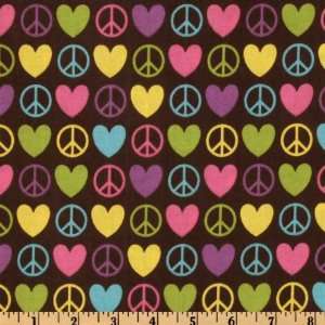   Peace and Love Symbols Brown Fabric By The Yard Arts, Crafts & Sewing
