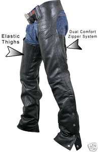 Womens PREMIUM LEATHER DUAL COMFORT MOTORCYCLE CHAPS 16  