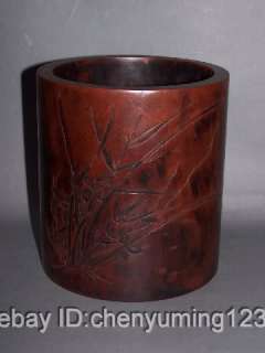 Extremely rare attractive wood carving brosh pot  