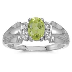   White Gold August Birthstone Oval Peridot And Diamond Ring Jewelry
