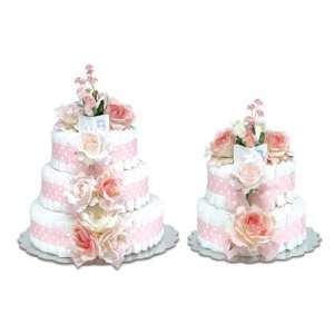  diaper cake   pink orchids with natural raffia