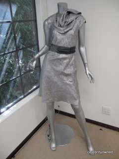 Zac Posen Silver Lurex Fitted Dress W/Belt 4  