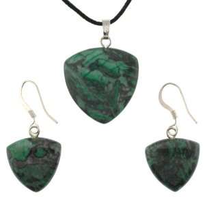  Green Laugna Lace Trillion Shaped Pendant and Earrings Set 