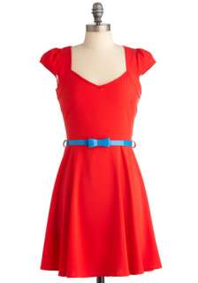 Berry on Top Dress   Mid length, Casual, Red, Blue, Solid, Bows 