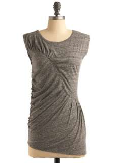Ruche and Swoosh Top   Grey, Work, Casual, Short Sleeves, Fall, Long 