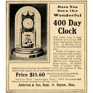  1905 Ad Anderton Son 400 Day Clock Brass Arabic Figures 
