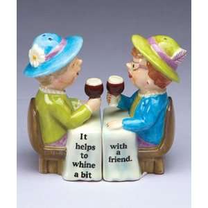Whimsical Whining Wine Ladies Magnetic Salt and Pepper Shakers Set New
