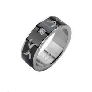  Stainless Steel Ring with Black Tribal Carve and Single 