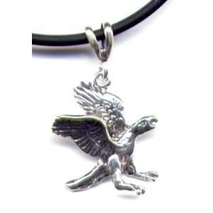  Sterling Silver Falcon Pendant 16 Black Cord Necklace 