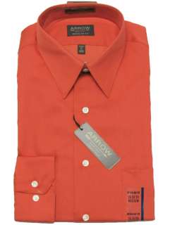 ARROW Mens Dark Orange Regular Fit Sateen Dress Shirt NWT $40  