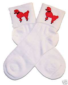 Adult Womens 50s White Bobby/Bobbie Socks RED Poodle  