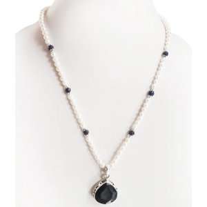 Stunning Natural Single Row Pearl & Sapphire Beaded Necklace with 925 