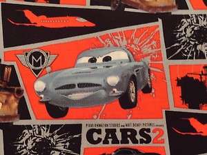  Cars 2 Mater Finn McMissile Airplane Racing Cartoon Race Fabric BTY