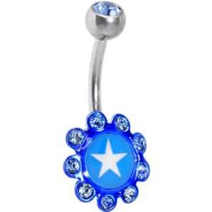  Solar Blue Gem Star Logo Flower Belly Ring Jewelry