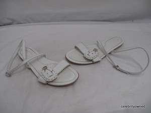 Tods White Leather Ankle Wrap Flat Sandals 37  