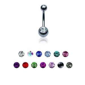 Stainless Steel Belly Ring with Double Black Diamond CZ   14G (1.6mm 
