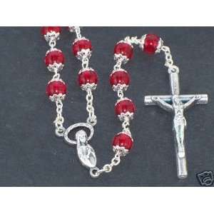  6mm Red Ruby Capped Beads Rosary 18 Long 