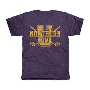 NCAA Northern Iowa Panthers Crossed Sticks Tri Blend T Shirt   Purple 