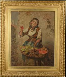 VICTORIAN OIL PAINTING HAPPY YOUNG WOMAN FAMOUS ARTIST EDWIN THOMAS 