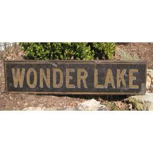 WONDER LAKE, ILLINOIS   City Rustic Hand Painted Wooden Sign  