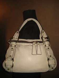   Cream Leather Satchel Boston Hobo Shoulder Purse Fold Over Bag  