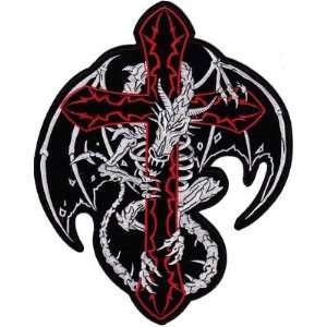Large Dragon Skeleton CROSS Quality Fully Embroidered Fun BIKER BACK 