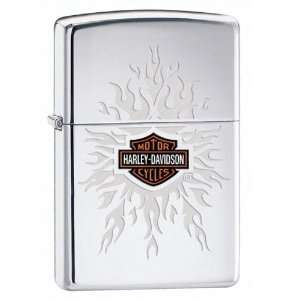  Zippo Harley Davidson Engraved Flames Lighter (Silver, 5 1 
