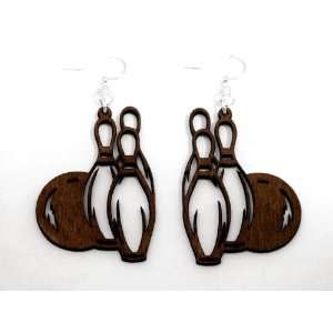  Brown Bowling Ball and Pins Wooden Earrings GTJ Jewelry