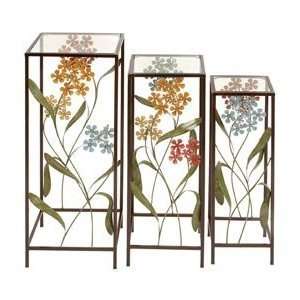    Set of Three Floral Design Metal Glass Plant Stands