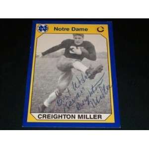  Creighton Miller Signed 1990 Notre Dame Card #118 JSA C 