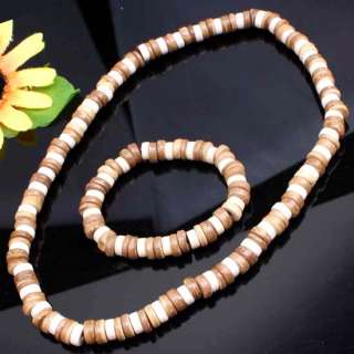 Beige White Coconut Shell Puka Beads Necklace Bracelet  