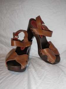 Marc by Marc Jacobs Brown Leather Wood Platform Sandals Size 6/36 