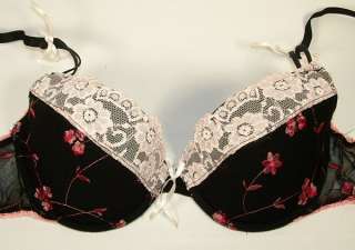 Bk/Pk EXOTIC FLOWER LACE/ EMBROIDERED BRA  32 38 A/B/C  