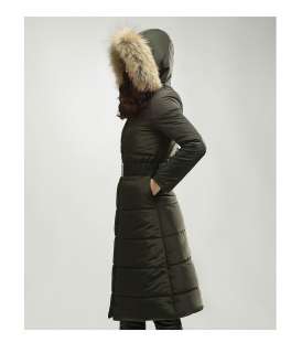 Womens Real Raccoon Fur Quilted Padded Zip Up Long Coat  