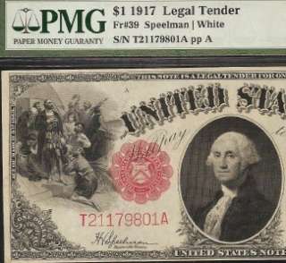 AU LARGE 1917 $1 DOLLAR BILL UNITED STATES LEGAL TENDER RED SEAL NOTE 