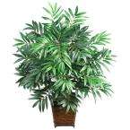 Nearly Natural 32 in. Bamboo Palm Silk Plant with Wicker Basket