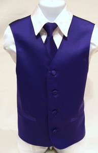 Boys Kids Purple Tuxedo Dress Vest Clip on Tie size 12  
